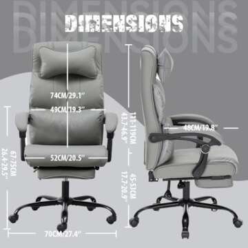 Office Chair with Foot Rest, Big and Tall Office Chair with Leg Rest, Executive Office Chair, Reclin...