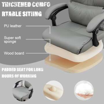Office Chair with Foot Rest, Big and Tall Office Chair with Leg Rest, Executive Office Chair, Reclining Office Chair with Footrest High Back Leather Ergonomic Office Chair Lumbar Support, Grey