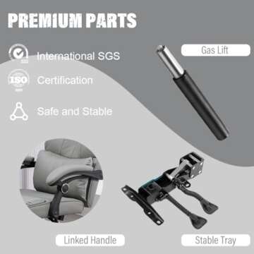 Office Chair with Foot Rest, Big and Tall Office Chair with Leg Rest, Executive Office Chair, Reclining Office Chair with Footrest High Back Leather Ergonomic Office Chair Lumbar Support, Grey