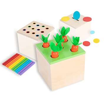 Adena Montessori 3 for 1 Wooden Montessori Play Kit Baby Toys,includes Matchstick Color Drop Game,Ca...