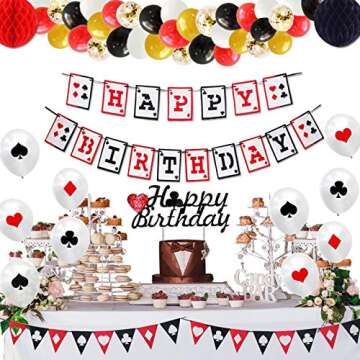 Casino Theme Party Decorations, Casino Birthday Party Decorations Supplies Kit, Happy Birthday Banner, Casino Garland Banner, Casino Balloons Garland Kit