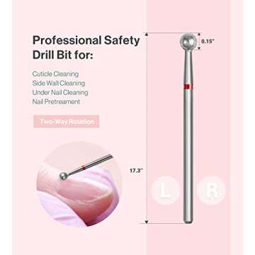 MelodySusie Ball Shape Cuticle Clean Nail Drill Bit 3/32'', Professional Safety Carbide Diamond Nail Bit Nail Cleaner for Cuticle Dead Skin Nail Prepare, Two Way Rotate, Manicure Nail Salon Supplies