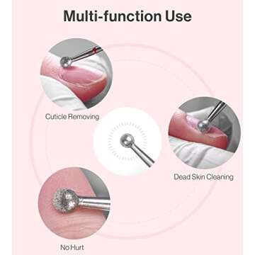 MelodySusie Ball Shape Cuticle Clean Nail Drill Bit 3/32'', Professional Safety Carbide Diamond Nail Bit Nail Cleaner for Cuticle Dead Skin Nail Prepare, Two Way Rotate, Manicure Nail Salon Supplies