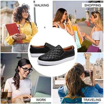 Quilted Leather Slip On Sneakers for Women | Non Slip Casual Comfort