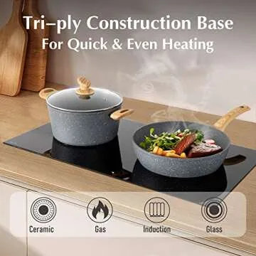 MAISON ARTS 12-Piece Non-Stick Cookware Set in Grey Granite