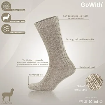GoWith Warm Alpaca Wool Socks for Men Women, Winter Crew Socks