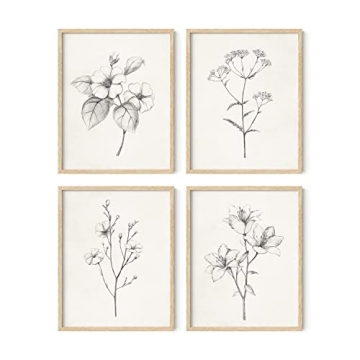 HAUS AND HUES Grey Floral Wall Art Set - Vintage Botanical Posters