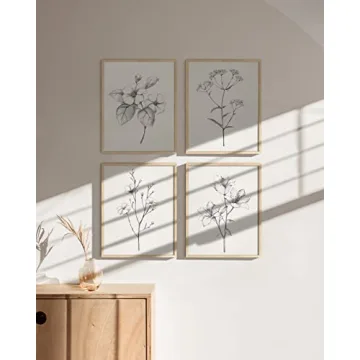 HAUS AND HUES Grey Floral Wall Art Set - Vintage Botanical Posters