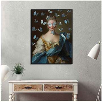 ASLKUYT Altered Vintage Portrait Eclectic Print Maximal Art Canvas Painting Female Surreal Rococo Baroque Poster Home Wall Decor-50x70cm No Frame