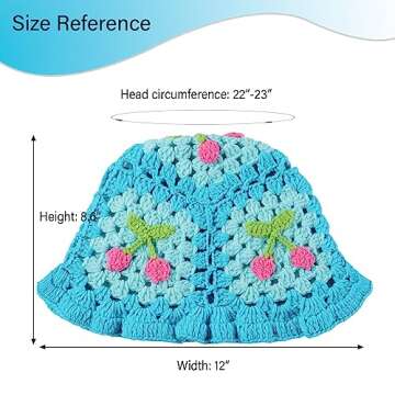 Fiewmay Crochet Bucket Hat for Women Handmade Floral Hat Portable Knitted Elastic Cute Beach Hat for...