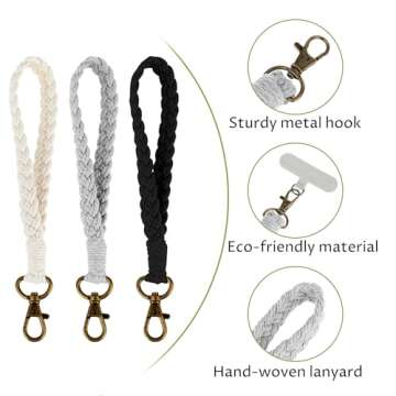 Stylish 3Pcs Macrame Phone Wrist Strap for Hands-Free Use