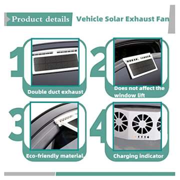MYUOOT Solar Car Fan Auto Power Air Vent Fan for Car,portable Saving Energy Vehicle Window Cooler Fan, Car Exhaust Fan Cooler Circulate Ventilator,suitable for Most Cars,White
