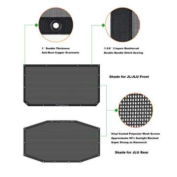 Shadeidea Sun Shade Top for Jeep Wrangler Sunshade JL Unlimited 4 Door, Front and Rear 2 piece - Mesh Screen Sunshade JLU, 2018-2023 Top Soft Roof UV Blocker with Grab Bag - 10 Year Warranty (Black)
