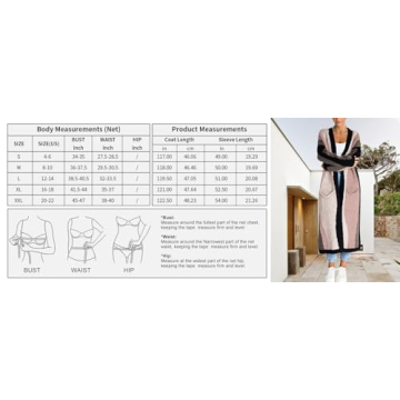 chouyatou Women's Fall Open Front Color Block Long Cardigan Sweater Coat Casual Vertical Striped Coatigan (Small, Blue)