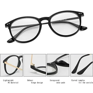 Retro Round Fake Glasses Lightweight Durable Frames