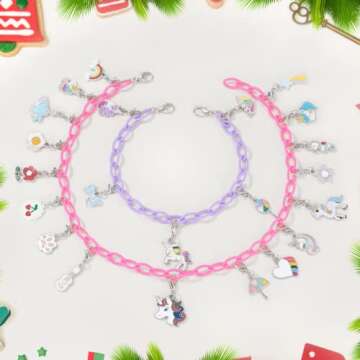 Myouth Advent Calendar 2023 Kids Christmas 24 Days Unicorn Countdown Calendar with Bracelet, Necklace and 22 Unique Cute Cartoon Charm Christmas Holiday Ornament Gift