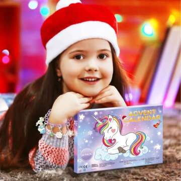 Myouth Advent Calendar 2023 Kids Christmas 24 Days Unicorn Countdown Calendar with Bracelet, Necklace and 22 Unique Cute Cartoon Charm Christmas Holiday Ornament Gift