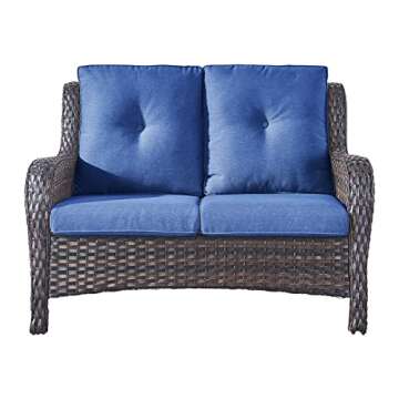 Patio Loveseat Wicker Outdoor Couch - 2-Seater Rattan Patio Sofa with Deep Seating and Comfortable C...