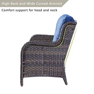 Patio Loveseat Wicker Outdoor Couch - 2-Seater Rattan Patio Sofa with Deep Seating and Comfortable Cushions for Outside Porch Deck Poolside Balcony(Brown Wicker/Blue Cushion)