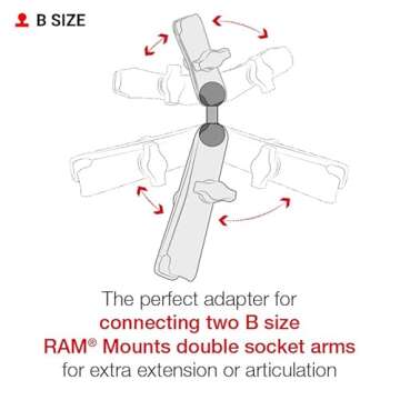 RAM Mounts Double Socket Arm with Dual Extension and Ball Adapter RAM-B-201-201U-C Compatible with RAM B Size 1" Components