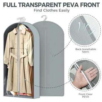 4 pack 60" Clear Garment Bags for Hanging Clothes, Suit Bags for Closet Storage, Clothing Storage, G...