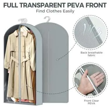 4 pack 60" Clear Garment Bags for Hanging Clothes, Suit Bags for Closet Storage, Clothing Storage, G...