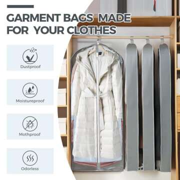 4 pack 60" Clear Garment Bags for Hanging Clothes, Suit Bags for Closet Storage, Clothing Storage, Garment Bags for Travel Covers with 4" Gussets for Coats, Dresses, Jackets, Shirts & Sweater