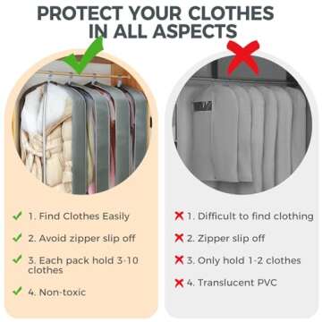 4 pack 60" Clear Garment Bags for Hanging Clothes, Suit Bags for Closet Storage, Clothing Storage, Garment Bags for Travel Covers with 4" Gussets for Coats, Dresses, Jackets, Shirts & Sweater