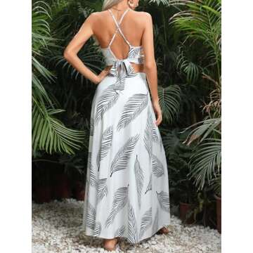 Verdusa Women's 2 Piece Outfits Beach Vacation Outfits Tropical Print Tie Back Cami Top and Split Ma...