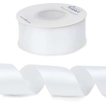 Ribbli White Double Faced Satin Ribbon,1-1/2” x Continuous 25 Yards,Use for Bows Bouquet,Gift Wrapping,Wedding,Floral Arrangement