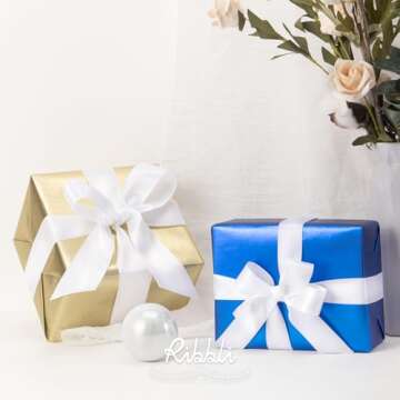 Ribbli White Double Faced Satin Ribbon,1-1/2” x Continuous 25 Yards,Use for Bows Bouquet,Gift Wrapping,Wedding,Floral Arrangement