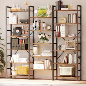 IRONCK Bookshelves 6 Tiers Triple Wide Industrial Bookshelf, Large Etagere Bookshelf Open Display Sh...
