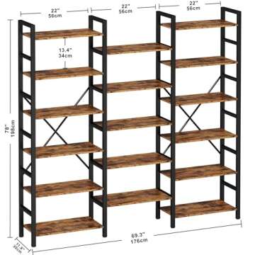 IRONCK Bookshelves 6 Tiers Triple Wide Industrial Bookshelf, Large Etagere Bookshelf Open Display Shelves with Metal Frame for Living Room Bedroom Home Office