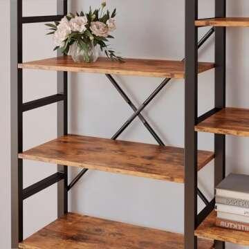 IRONCK Bookshelves 6 Tiers Triple Wide Industrial Bookshelf, Large Etagere Bookshelf Open Display Shelves with Metal Frame for Living Room Bedroom Home Office