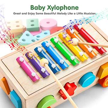 TOY Life 4 in 1 Baby Xylophone for Toddlers: Wooden Hammering Pounding Toy - Wood Montessori Sorting Learning Block Sensory for 12-18 Month Kids