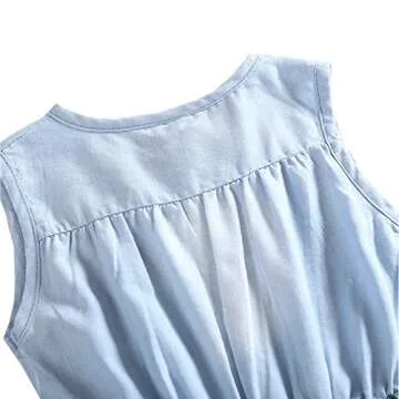 MingAo Little Girls Denim Floral Print Sleeveless Skirt Dresses 5-6 Years