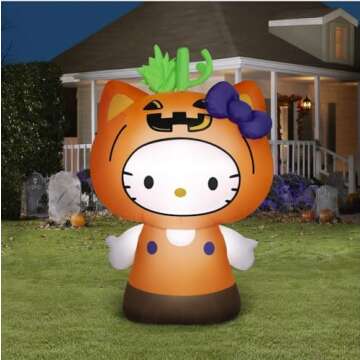 Halloween Hello Kitty in Pumpkin Suit Yard Inflatable with LED Lighting, 5 ft - Seasonal Indoor/Outd...