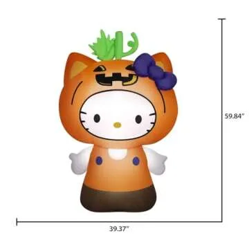 Halloween Hello Kitty in Pumpkin Suit Yard Inflatable with LED Lighting, 5 ft - Seasonal Indoor/Outdoor Decor