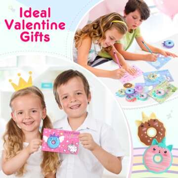 KIZZYEA 30 Pack Valentines Day Cards for Kids School, Donut Erasers with Greeting Cards, Valentines Day Gifts for Kids, Valentine Kids Party Favor, School Classroom Exchange Prizes for Boys Girls