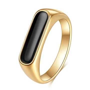 VQYSKO Signet Stainless Steel Band Ring - 18k Gold Plated, Cute Stacking Jewelry for All