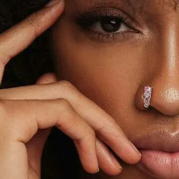 Drperfect 20PCS Nose Rings L Shaped Nose Studs Ring Hypoallergenic Stainless Steel Nose Ring-Dangle CZ Butterfly Flower Nose Studs Hoops Piercings Jewelry Gift for Women Men 20G Pink