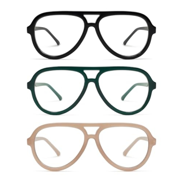 AMOMOMA 3 Pack Retro Aviator Reading Glasses for Women Men, Classic Large Oversized Reader Blue Ligh...