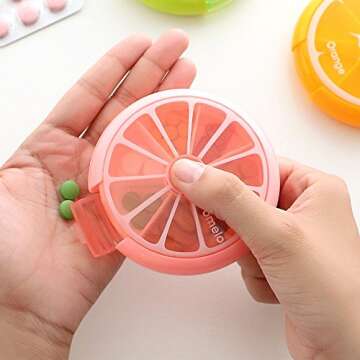 Pill Organizer Travel Pill Container 7 Compartments Weekly Pill Box Round Daily Cute Pill Case for P...
