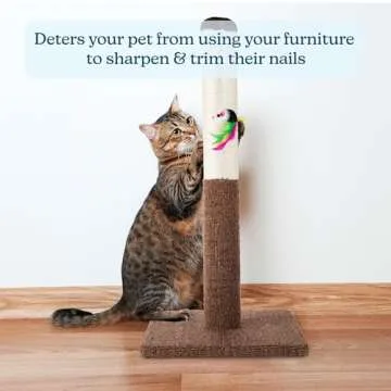 PETMAKER Cat Scratching Post - Tall Scratcher for Cats and Kittens with Sisal Rope and Carpet, Hanging Mouse Toy for Interactive Play (24.5 Inch)