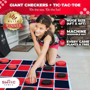 Vintage Giant Checkers & Tic Tac Toe Game for Kids