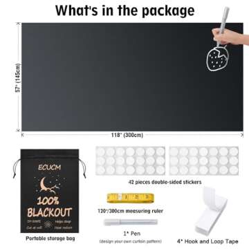 ECUCM Blackout Curtains, 118" x 57" Portable Travel Window Coverings Blackout Shades, 100% Room Darkening Black Shades for Baby Nursery Kids Bedroom