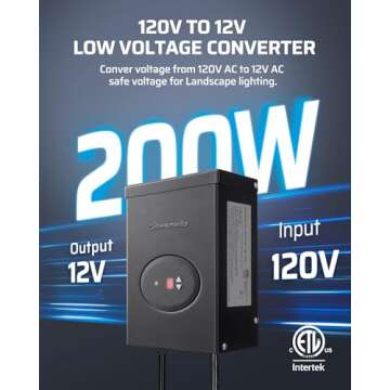 DEWENWILS 200W Low Voltage Landscape Transformer, Outdoor Weatherproof Transformer with Timer and Photocell Sensor, 120V AC to 12V AC for LED Lighting, Spotlight, Pathway Light, ETL Listed