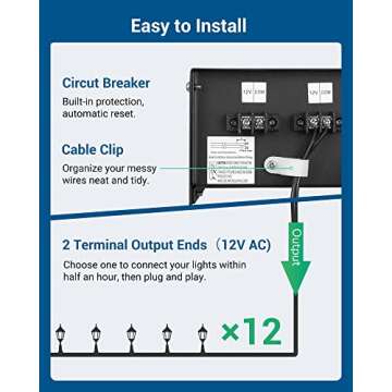 DEWENWILS 200W Low Voltage Landscape Transformer, Outdoor Weatherproof Transformer with Timer and Photocell Sensor, 120V AC to 12V AC for LED Lighting, Spotlight, Pathway Light, ETL Listed