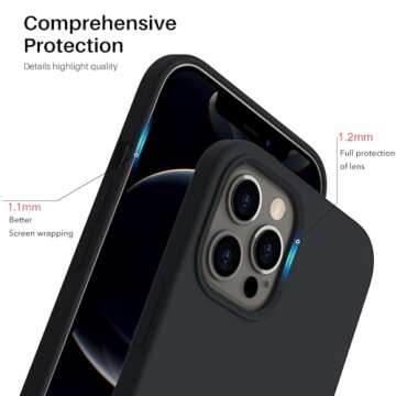 ORNARTO Compatible with iPhone 12 PRO MAX Case 6.7", Slim Liquid Silicone 3 Layers Full Covered Soft Gel Rubber Phone Case Protective Cover with Microfiber Lining 6.7 inch-Black