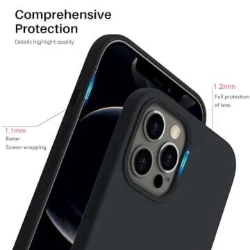 ORNARTO Compatible with iPhone 12 PRO MAX Case 6.7", Slim Liquid Silicone 3 Layers Full Covered Soft Gel Rubber Phone Case Protective Cover with Microfiber Lining 6.7 inch-Black
